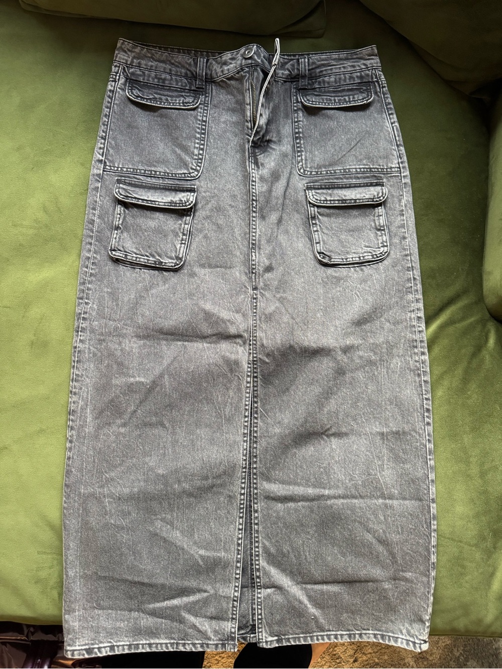 H&M Washed Black Denim Cargo Maxi Skirt